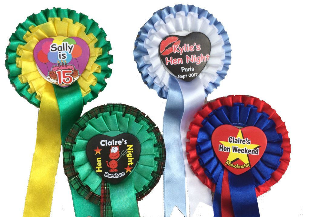 customised party rosettes